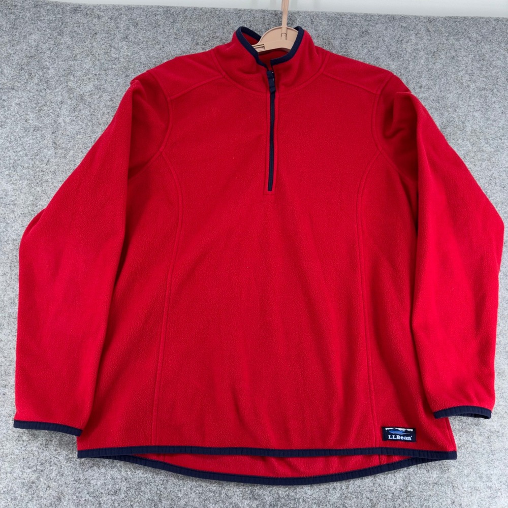 LL Bean Mens Red Fleece Quarter Zip Pullover Sweater Large 502183